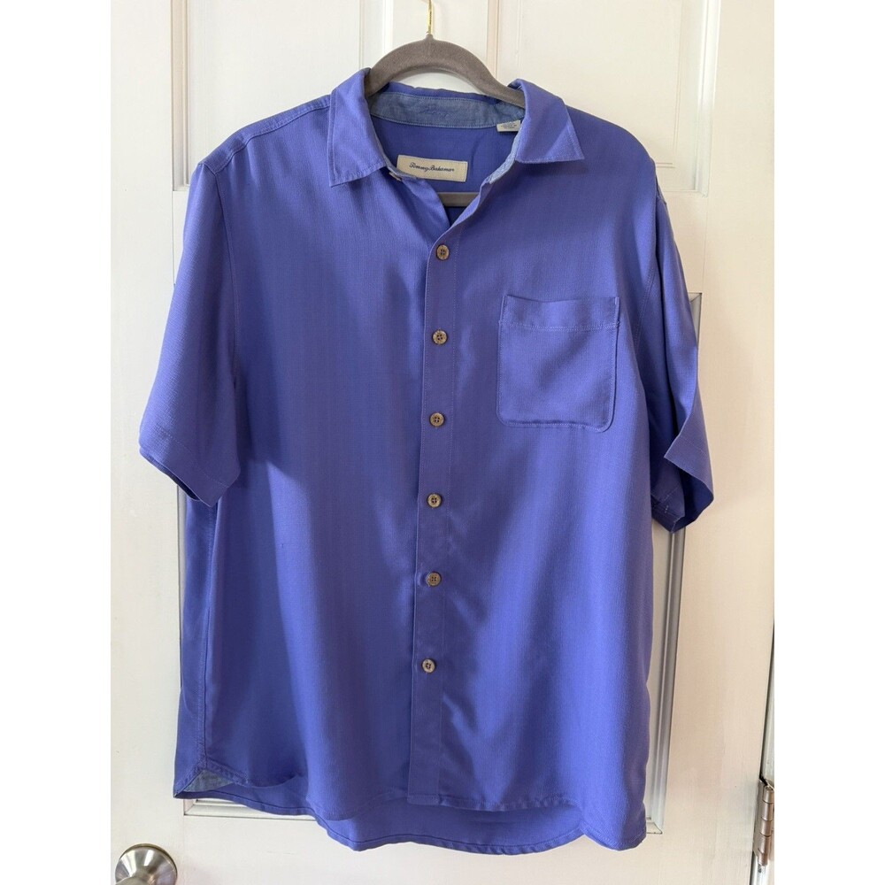 Tommy Bahama IslandZone Mens Large Blue Short Sleeve Button Up Stretch Shirt